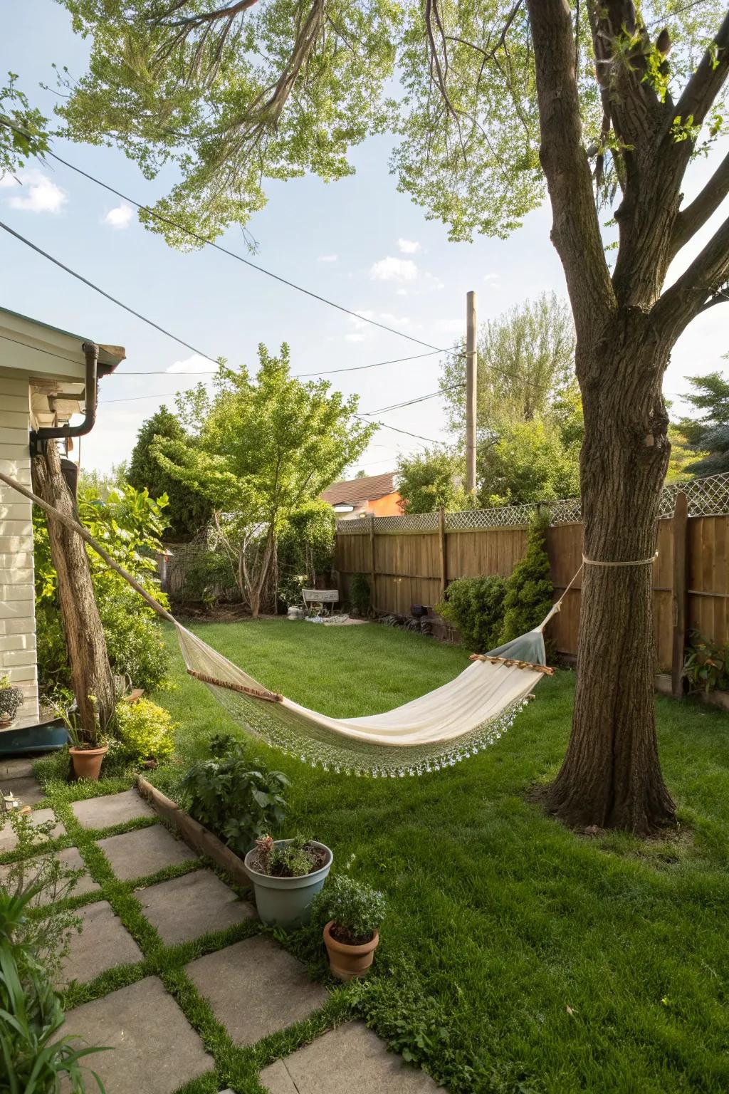 A hammock offers a peaceful retreat for relaxation.