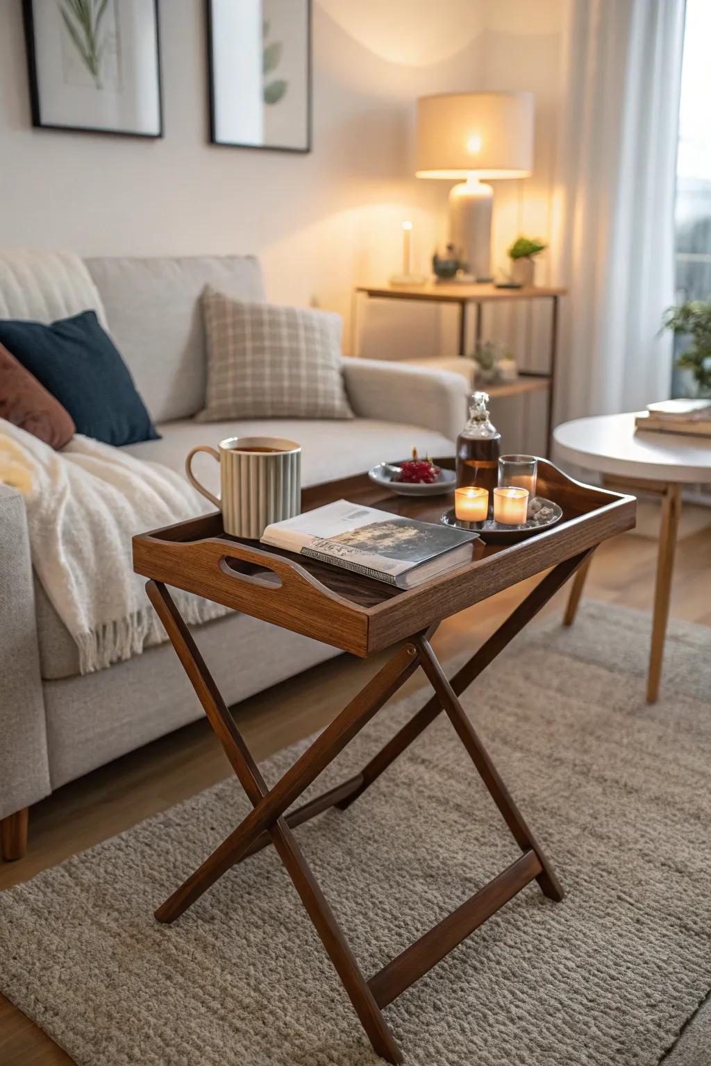 Foldable tray tables provide flexible functionality in small homes.