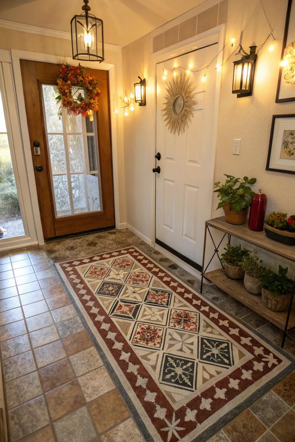 Cozy and Inviting Entryway with Patterned Rugs