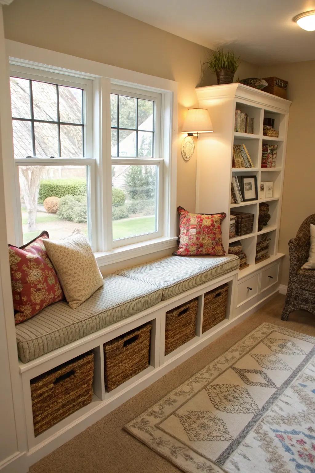 Built-in storage helps maintain a neat and functional space.