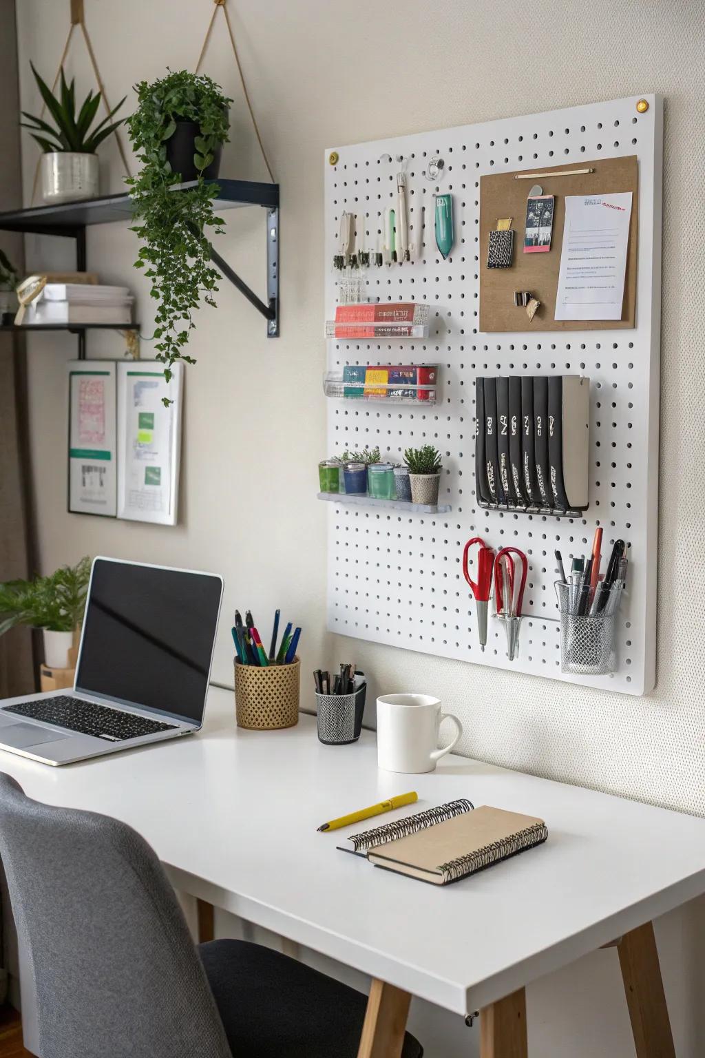 Vertical storage solutions keep your workspace organized and clutter-free.