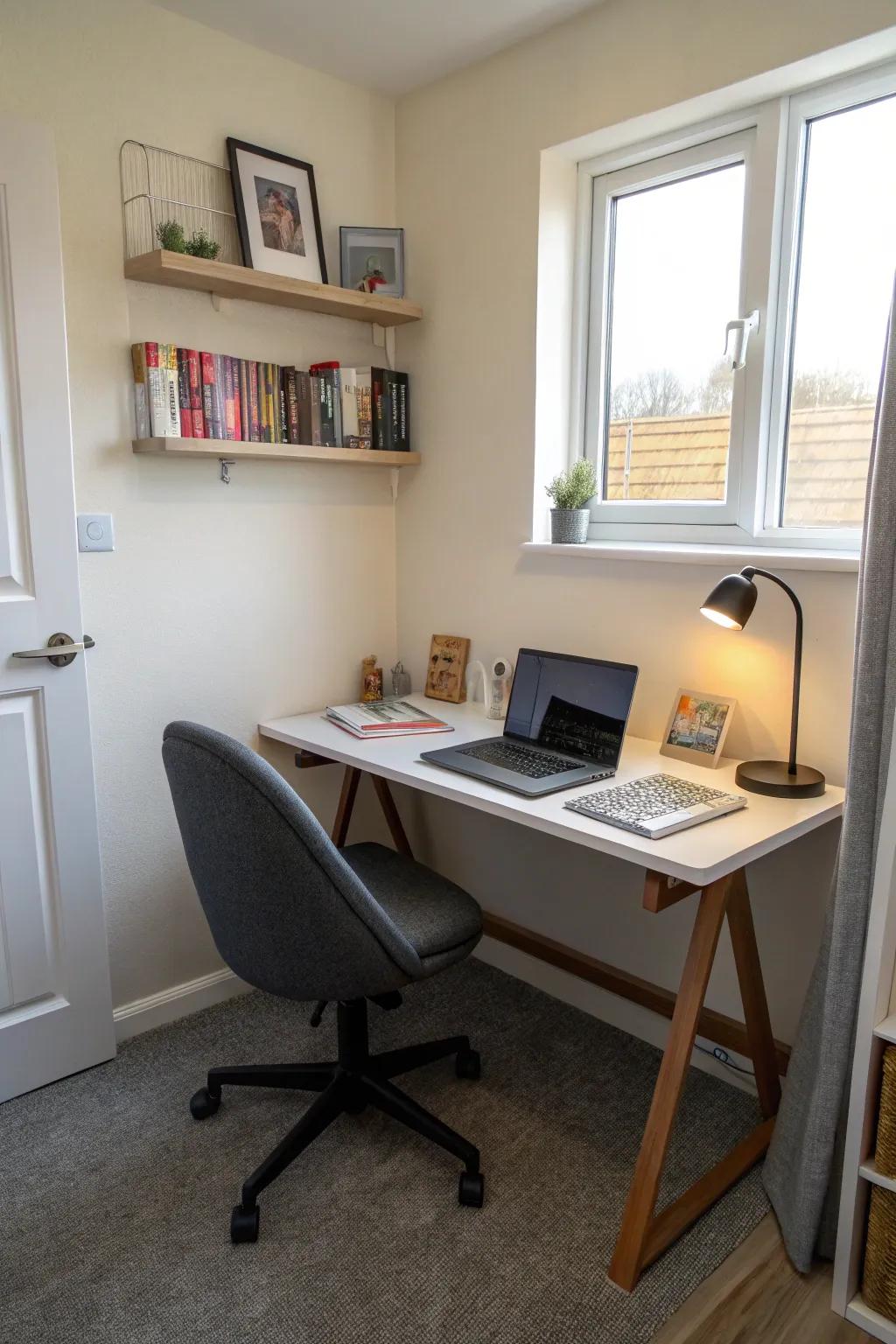 Compact desks offer a practical workspace in limited areas.