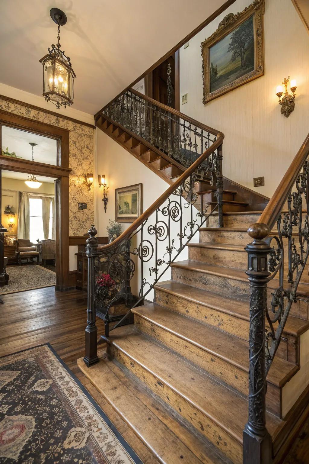 Vintage elements add character and charm to this historic staircase.