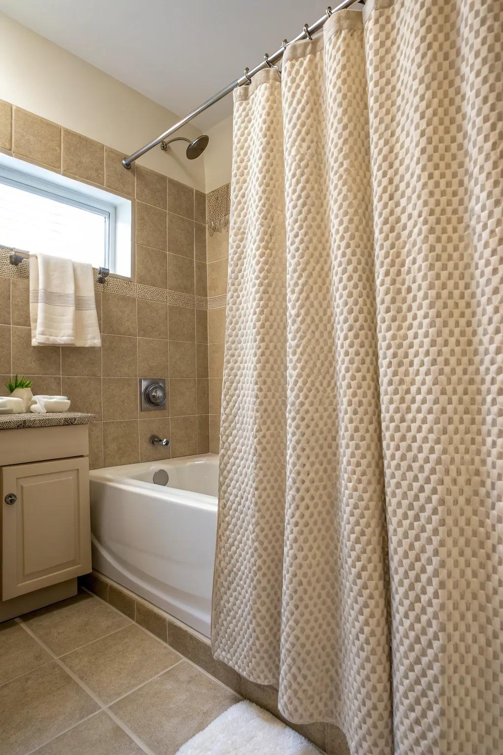 Textured fabrics add depth and interest to bathroom decor.