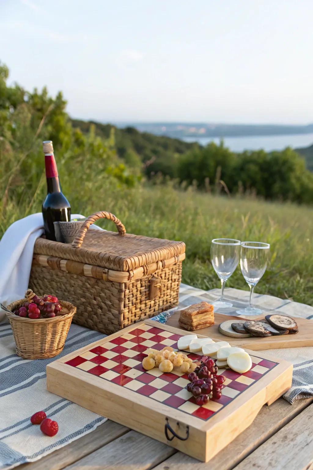 A meal-themed board with patterned cloths and essential meal items.