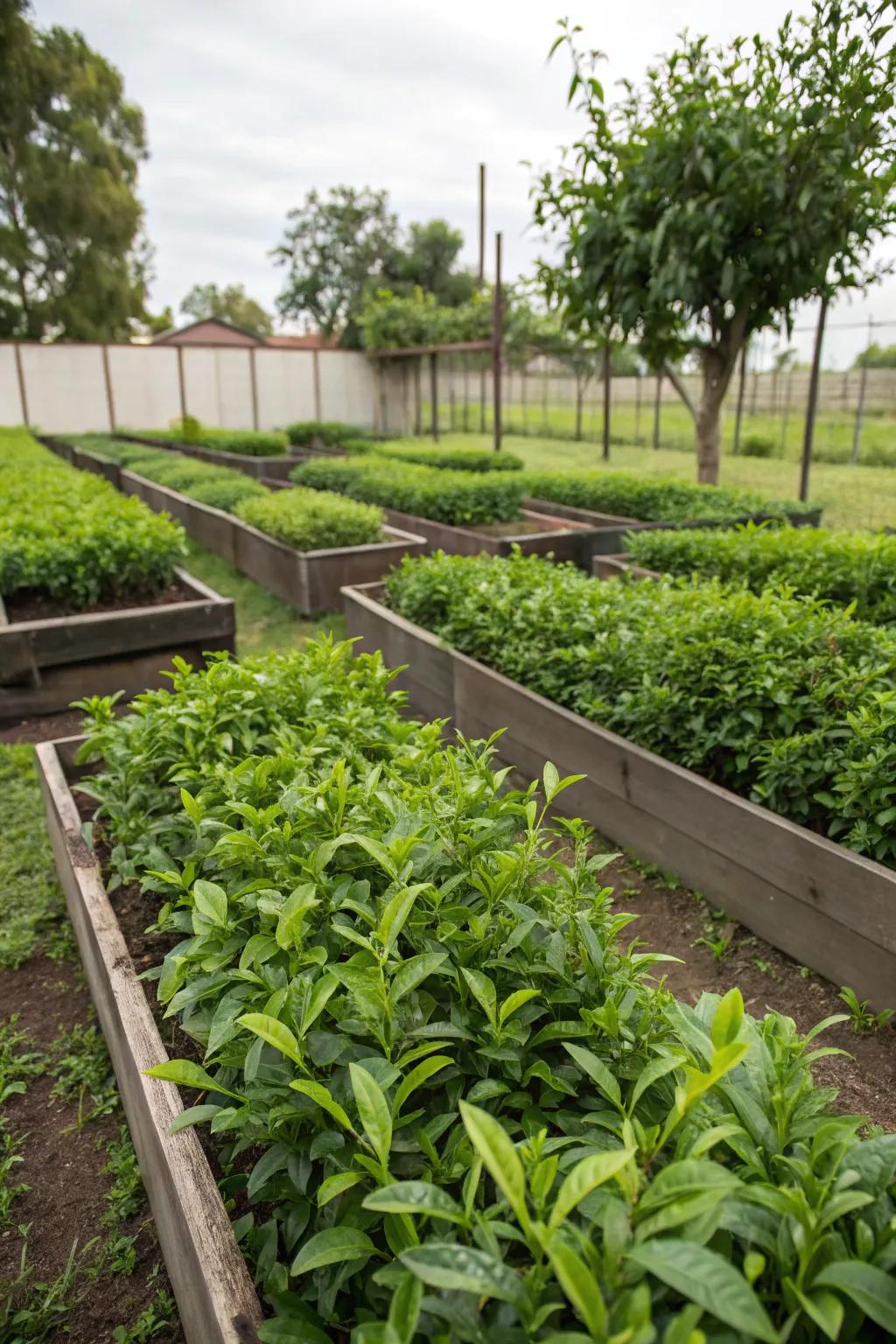 Elevated beds providing straightforward accessibility and structure for your tea garden.