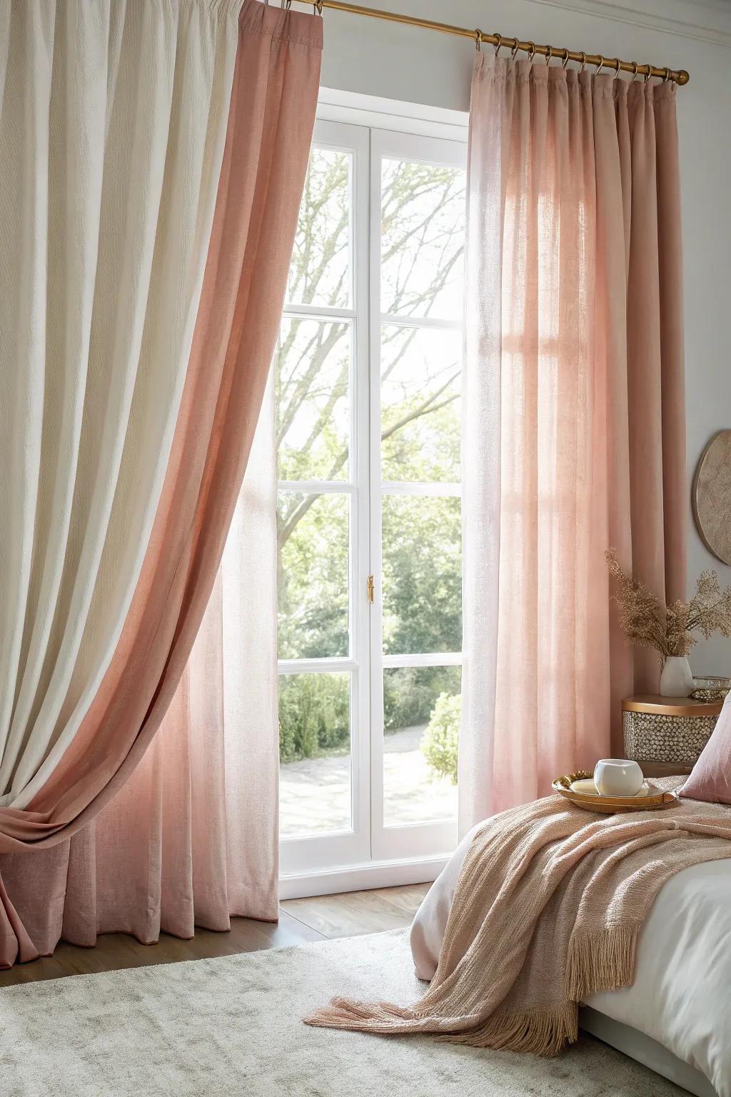 Layered curtains provide a luxurious and elegant touch.