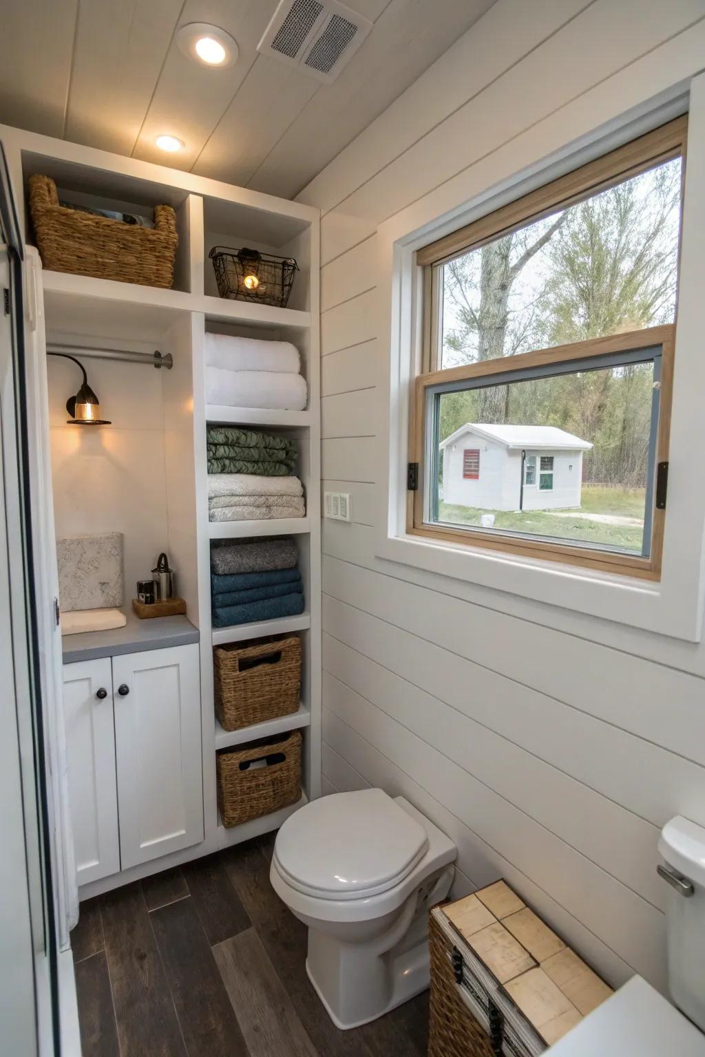 Discreet storage cubbies enhancing bathroom organization