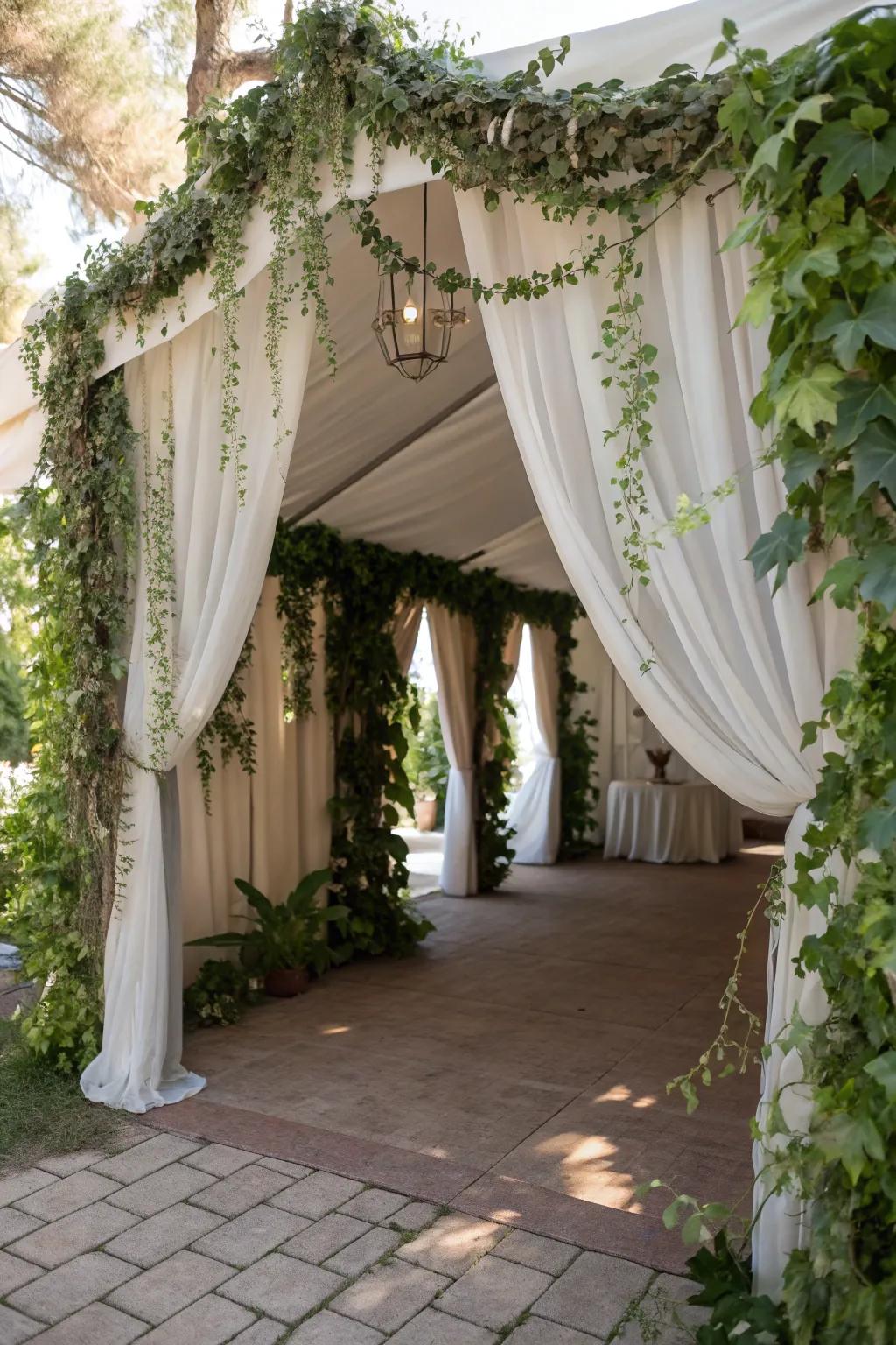 A beautifully decorated tent entrance making a grand statement.