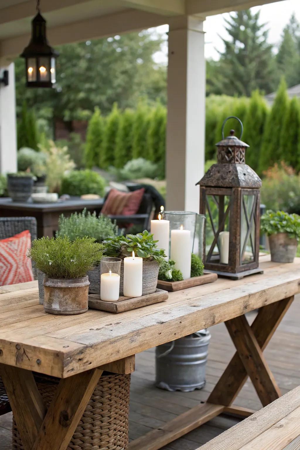 Reclaimed wood injects persona and sustainability to the patio.