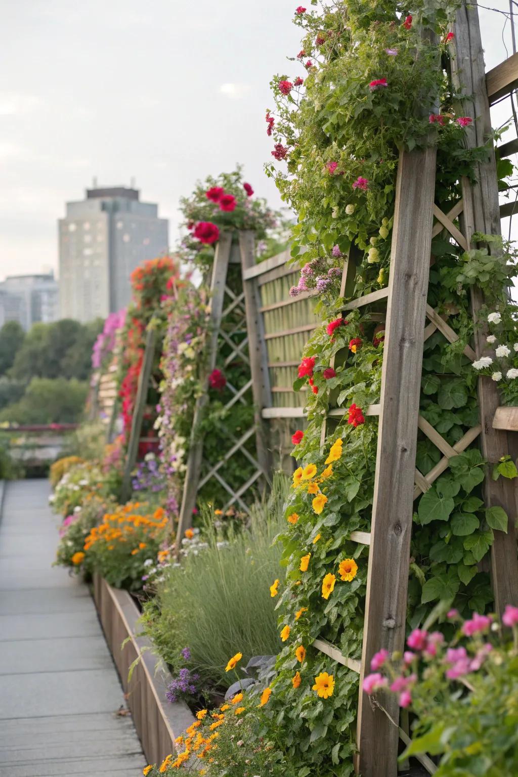 Vertical wildflower gardens adding height and depth.