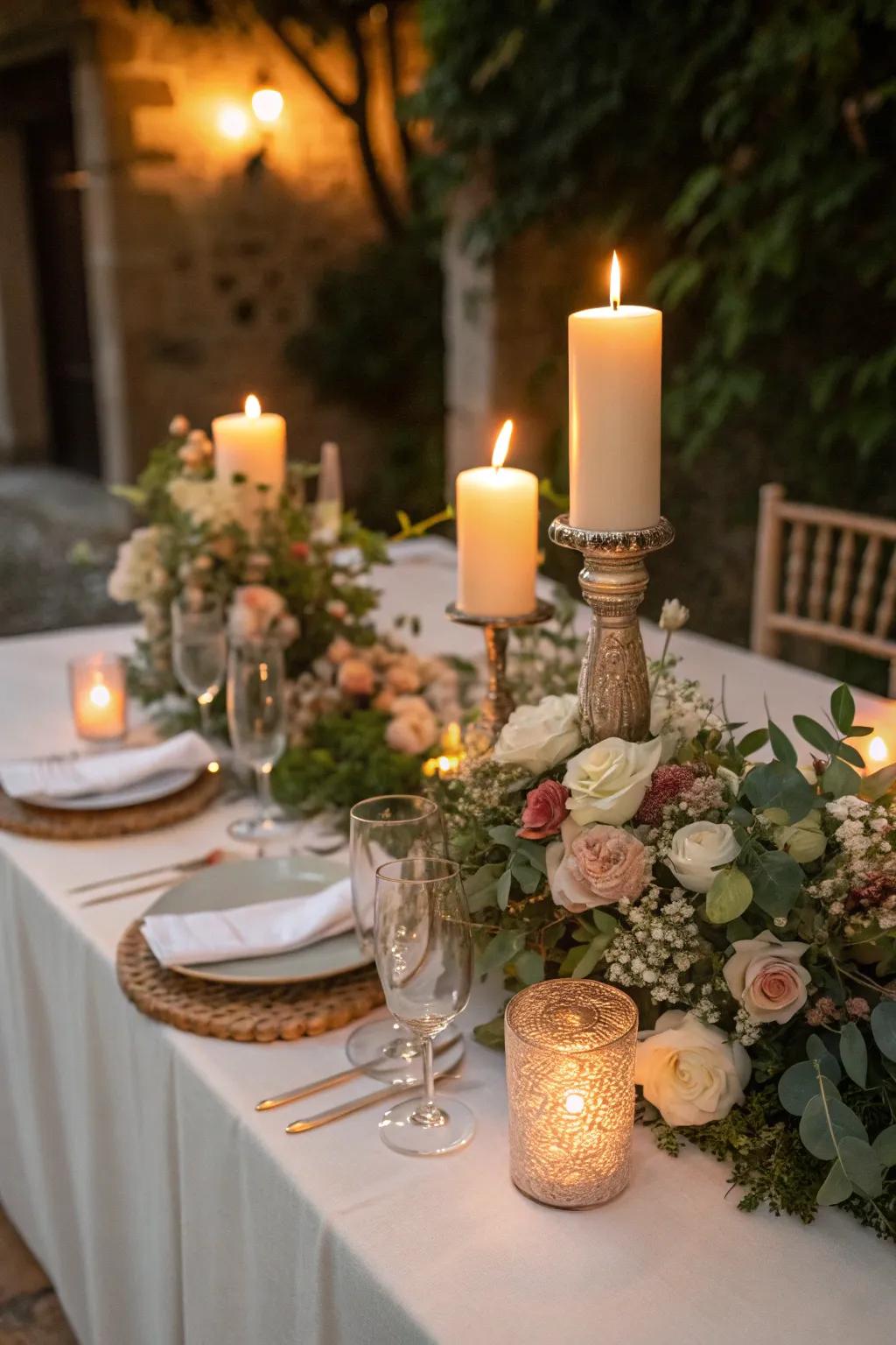 Candlelit centerpieces warming the celebration.