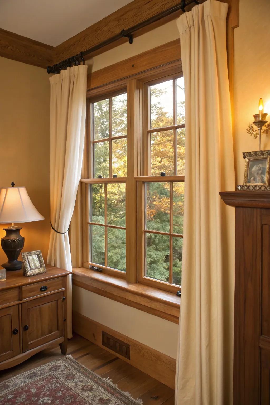 Natural oak trim adds warmth to any decor.