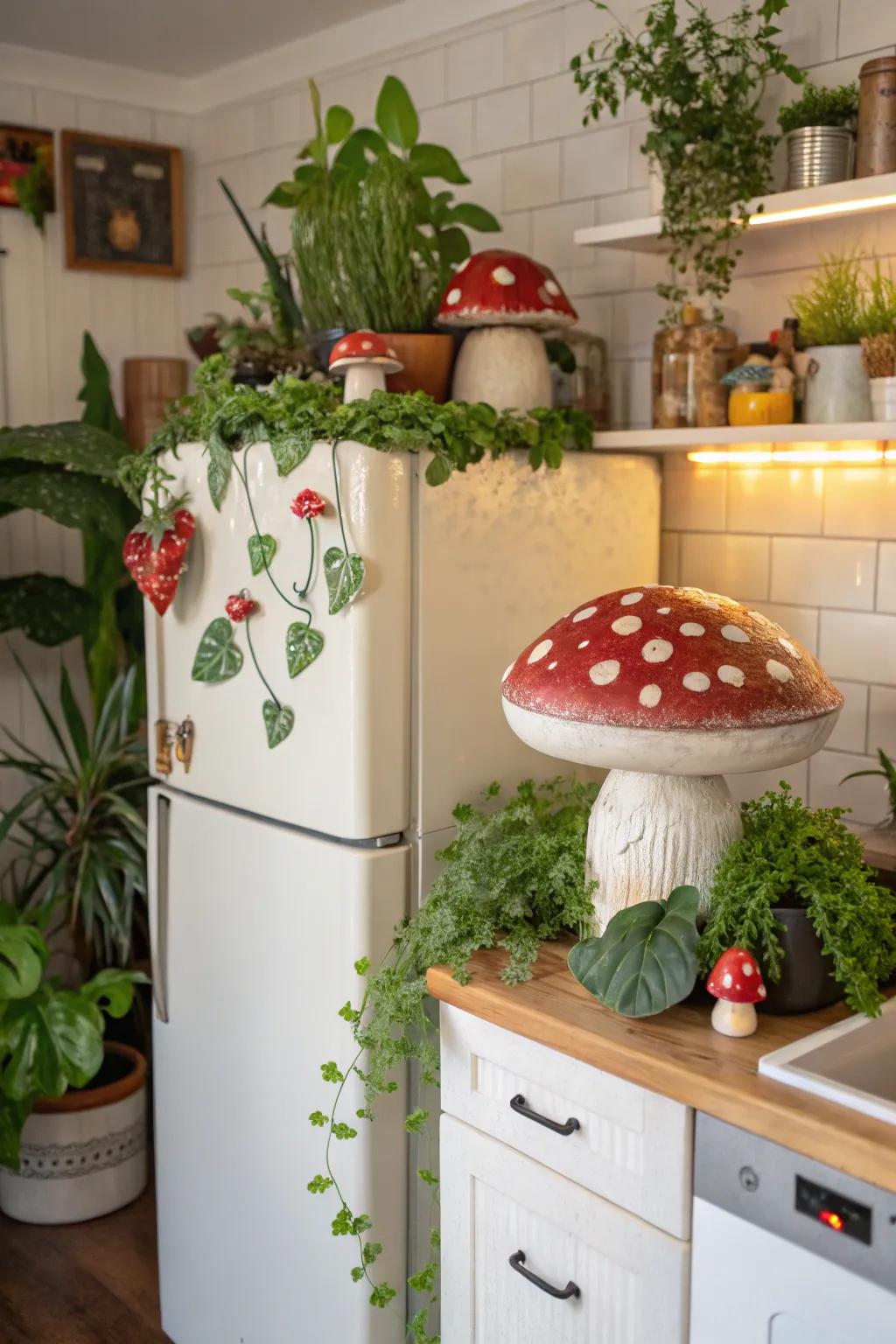 Create a whimsical garden above your fridge for a magical touch.