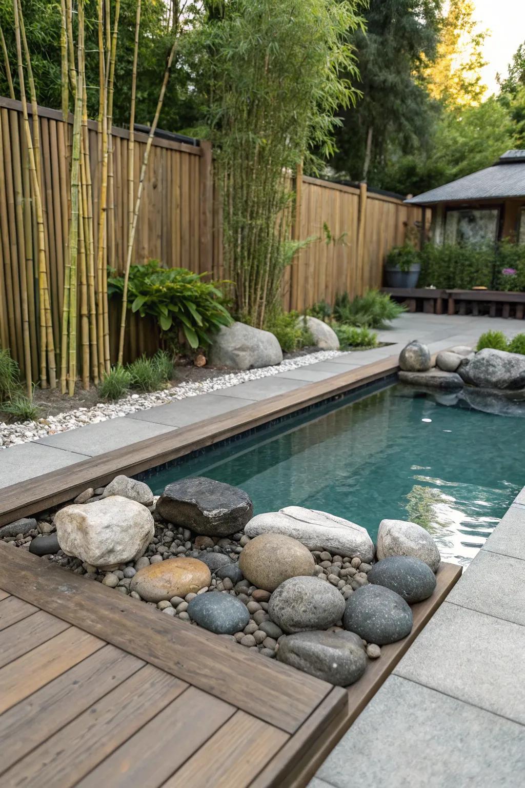 Create a tranquil escape with a Zen garden-inspired pool deck.