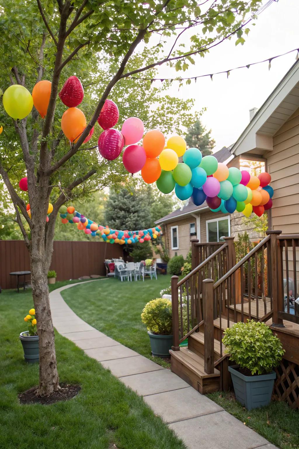 Balloon festoons inject a burst of hue and festivity.