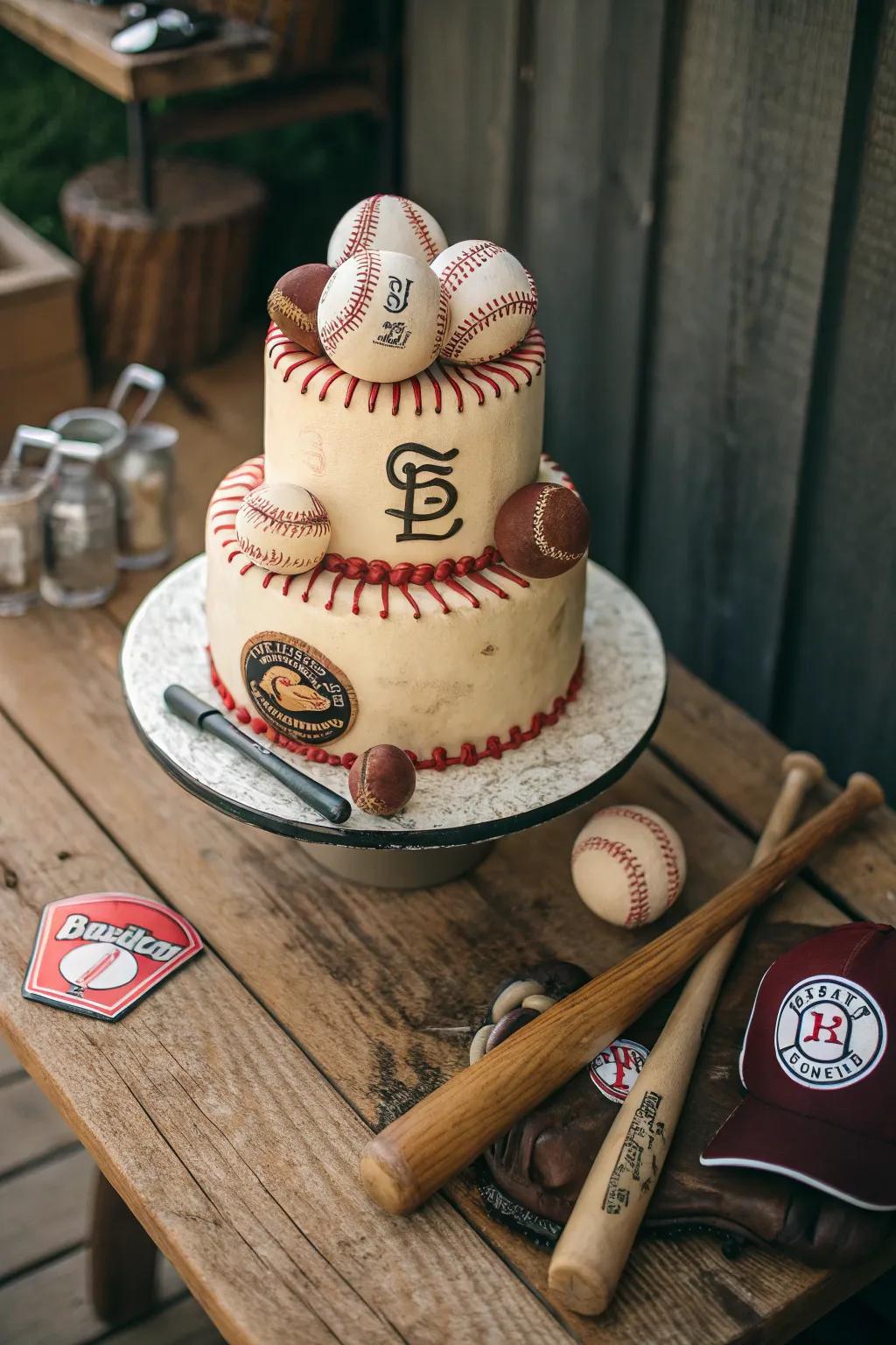 A retro baseball cake both elegant and nostalgic.