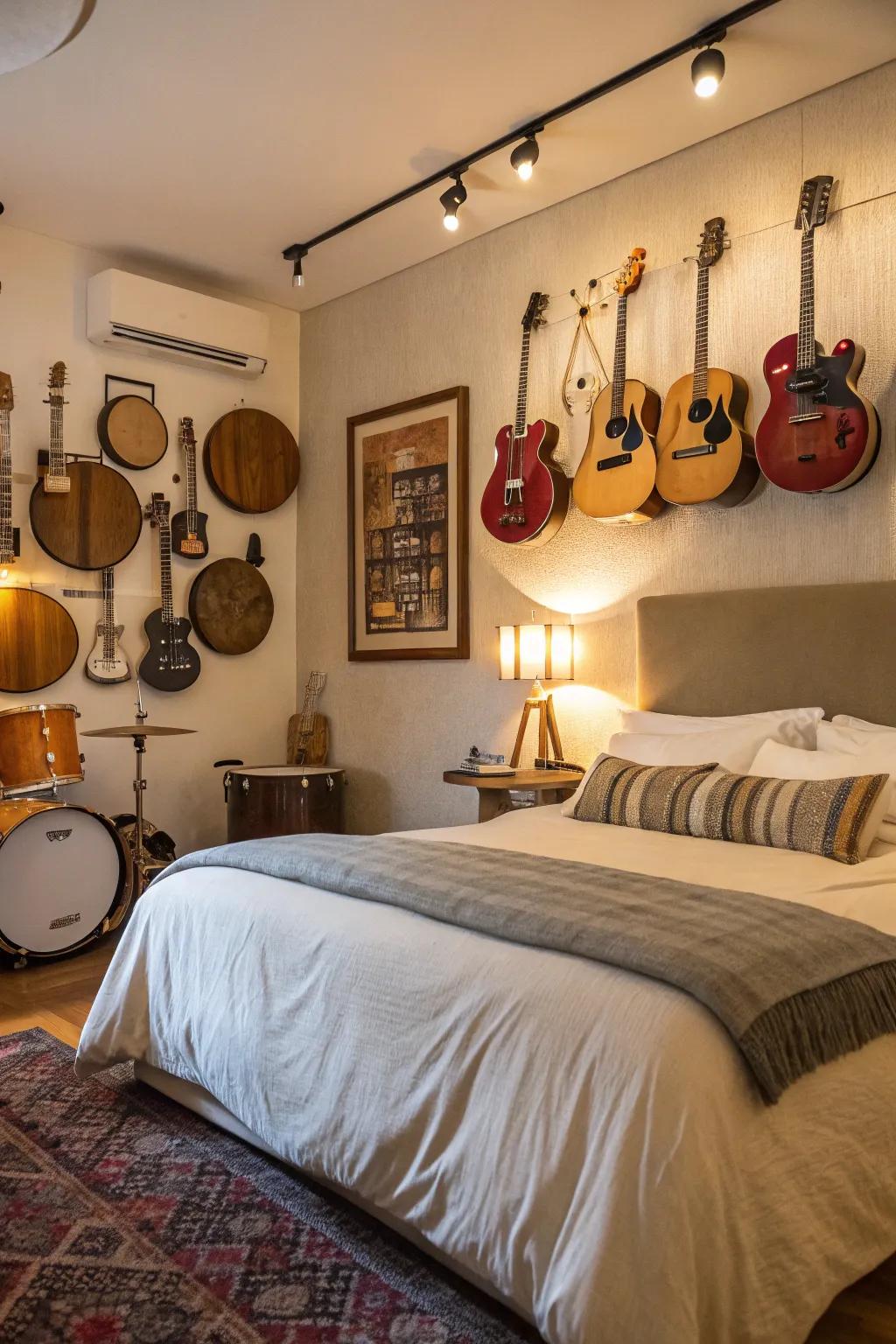 On display, musical instruments lend personality and creativity.