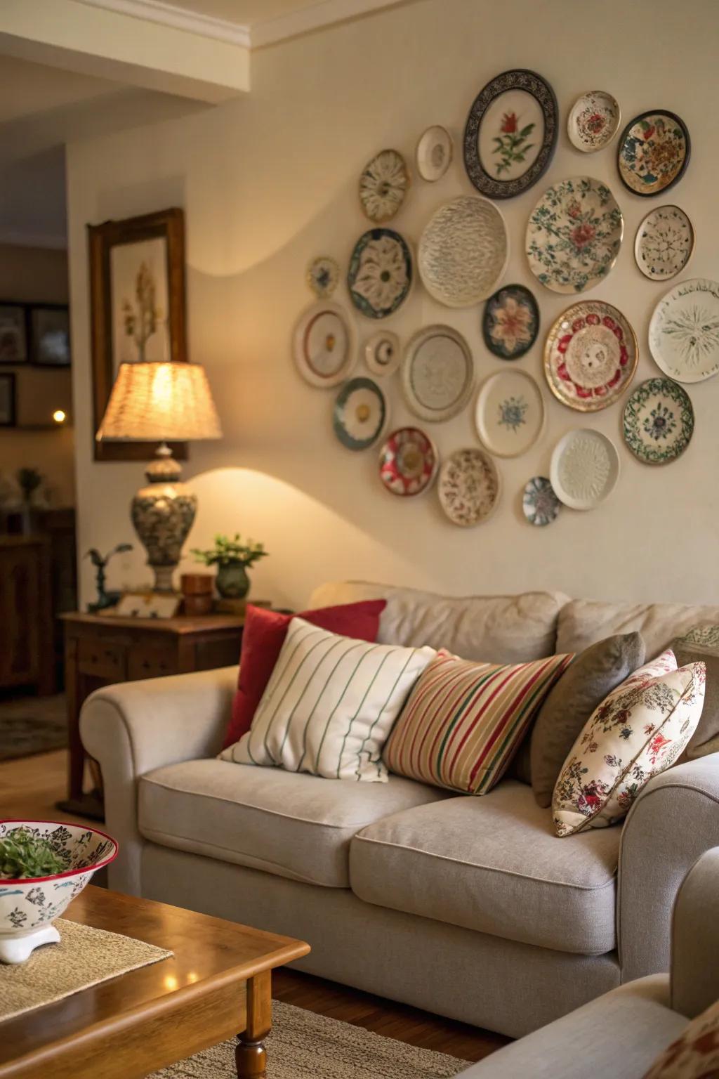 Decorative plates create an unexpected visual impact.