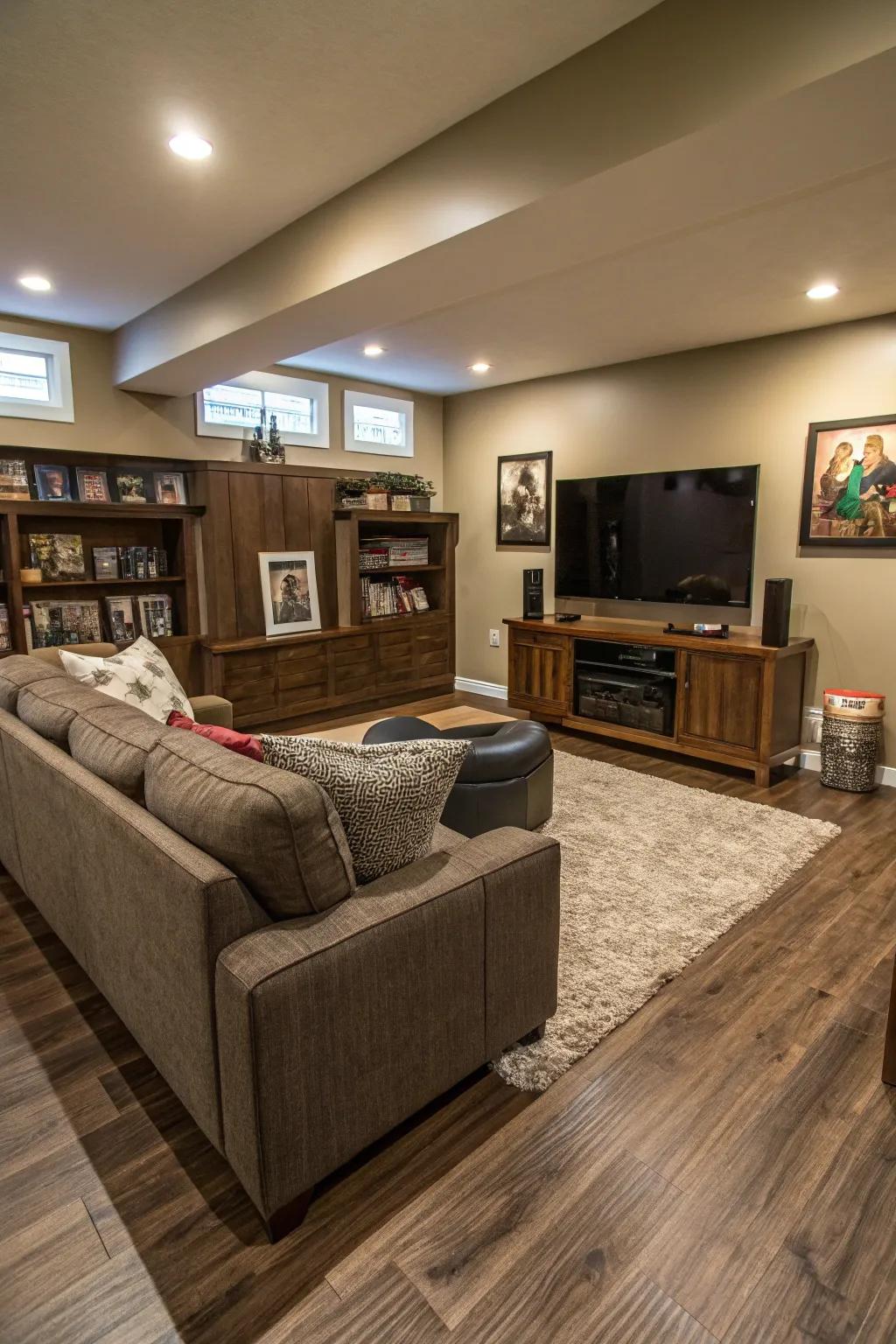 Family room with innovative hybrid flooring