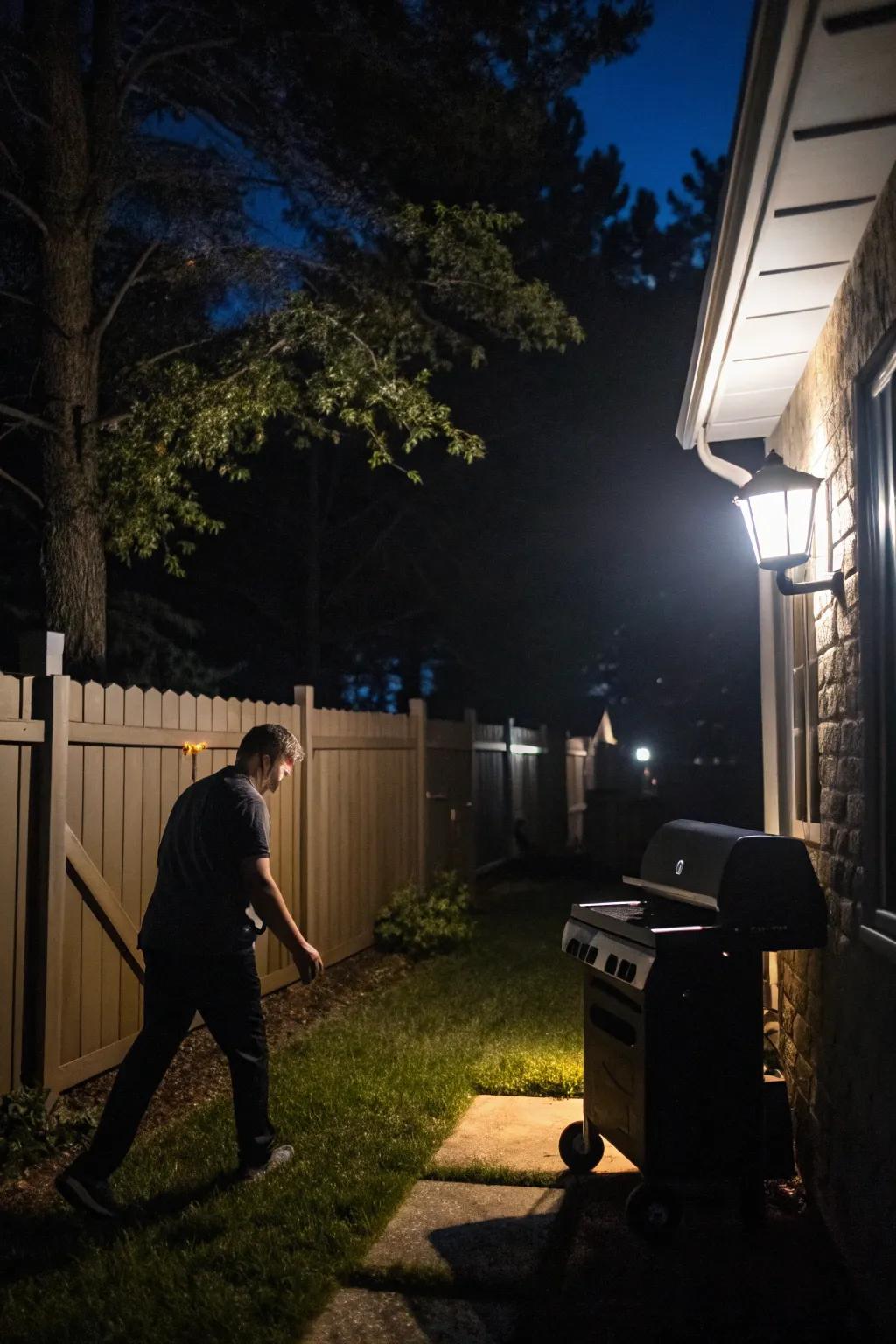 Motion sensor lights offer convenience and security for grilling.