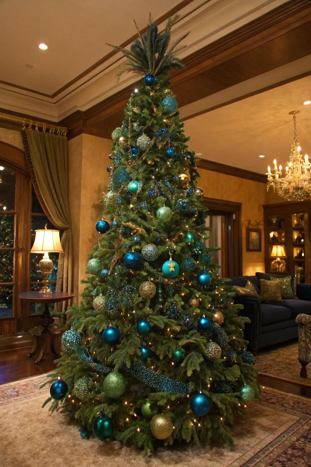 A peacock and moss tree that exudes understated luxury.