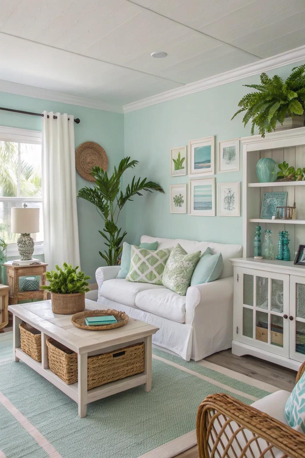 Coastal influences convey a vacation-esque feel to your residing space.