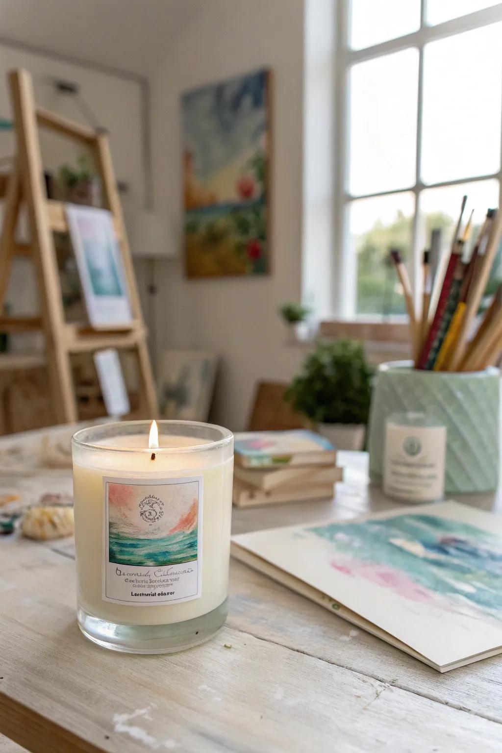 Watercolor candle labels imparting a delicate, artistic nuance.