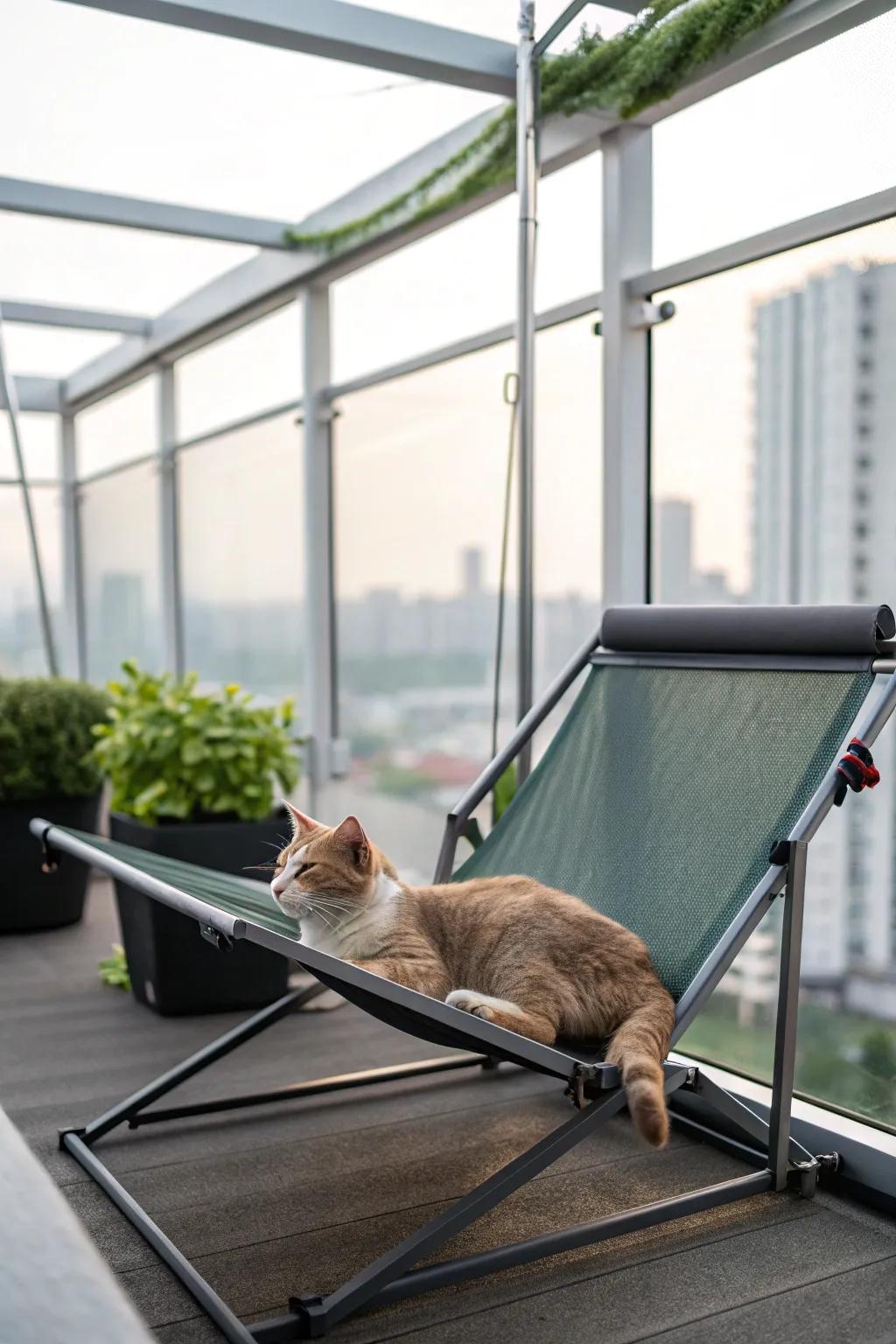 Foldable elements assist in maximizing space across compact balconies.