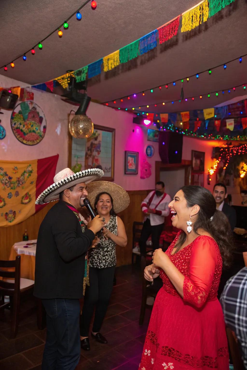 Guests enjoying a lively party with a curated Mexican music playlist.