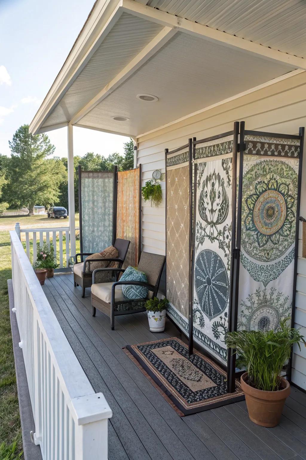 Privacy screens offer seclusion and style to your porch.