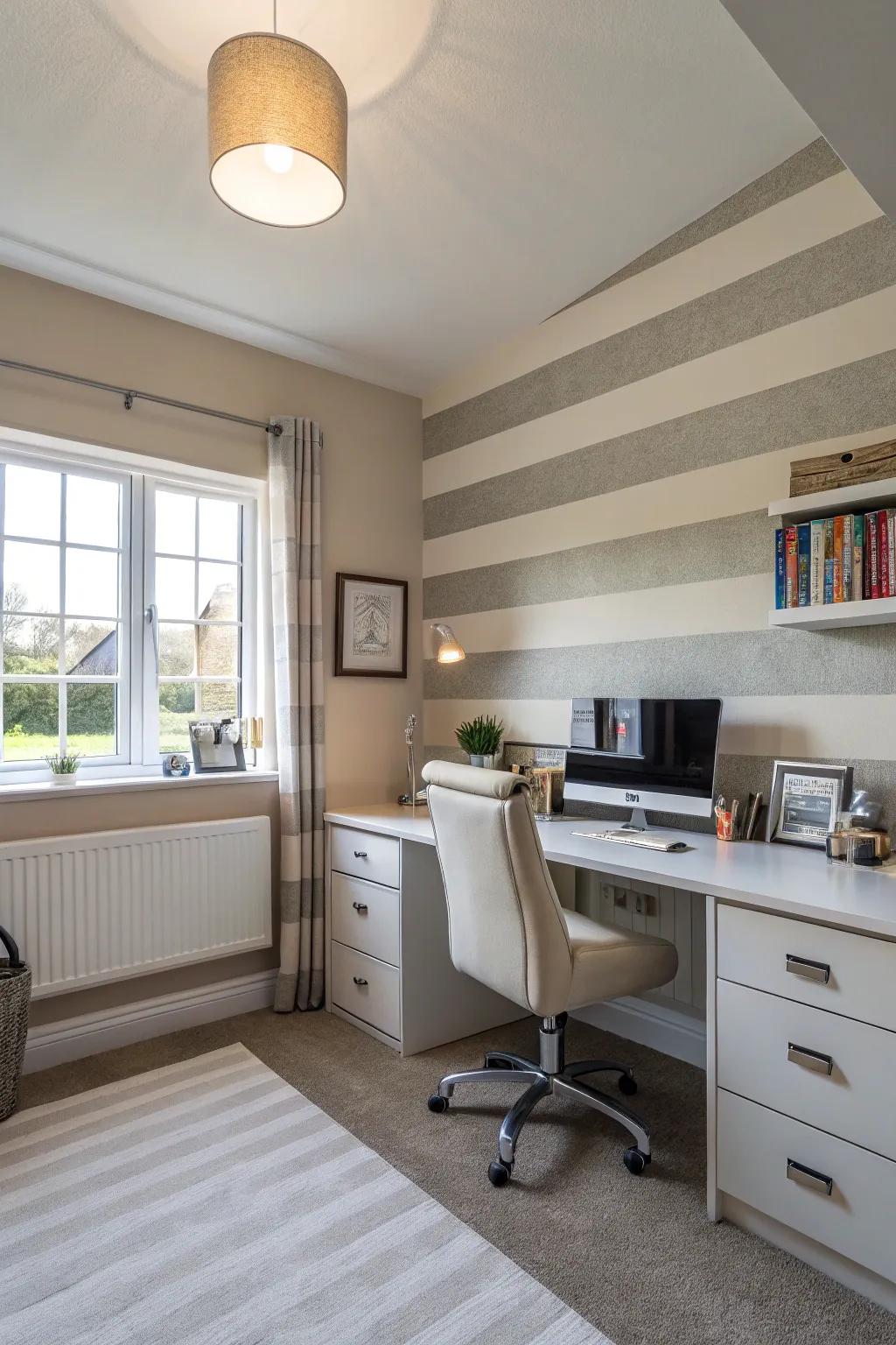 Textured stripes add depth to this comfortable home office.