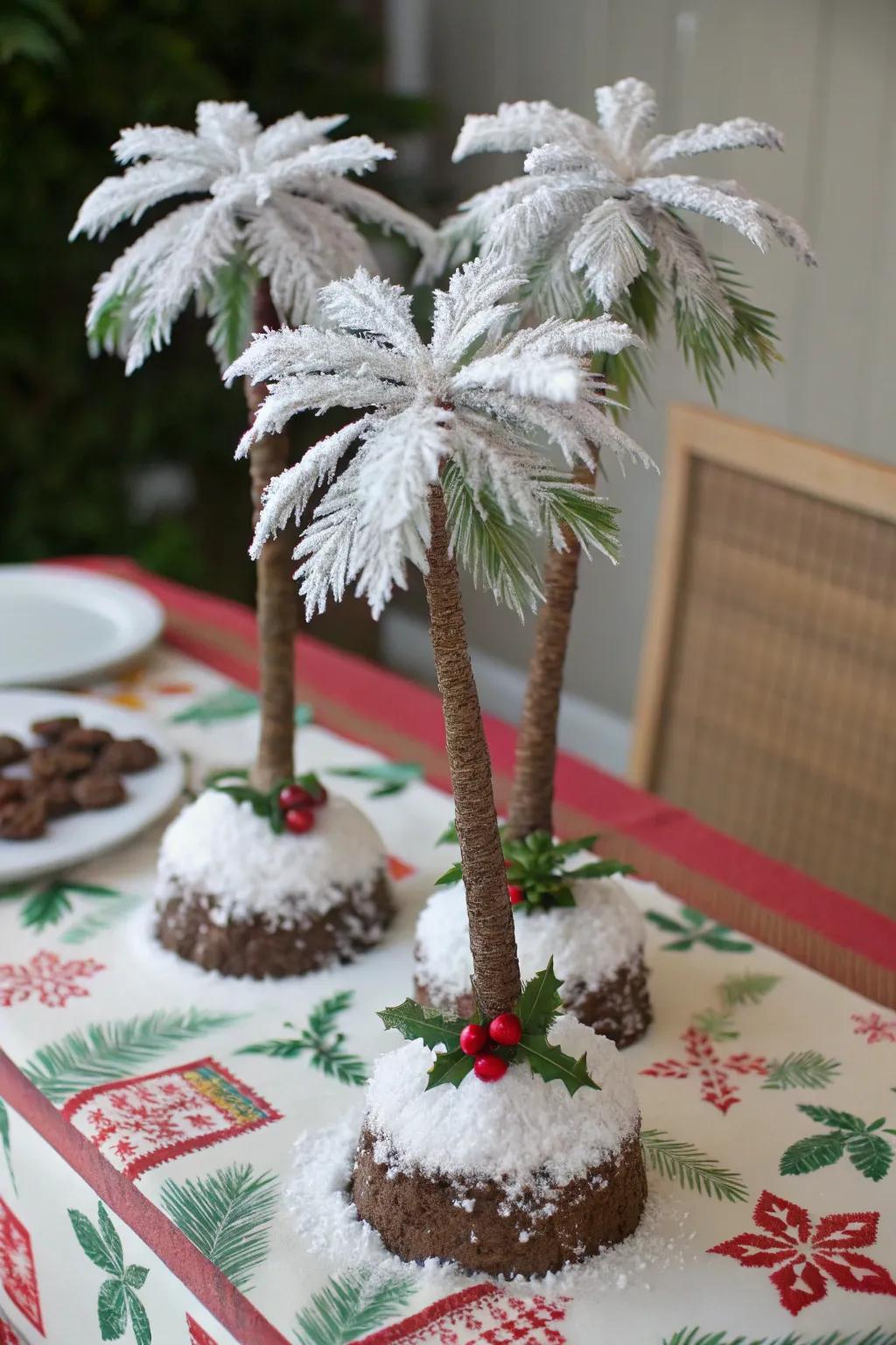 Snowy conifer trees that bring a touch of winter wonderland to your holiday spread.