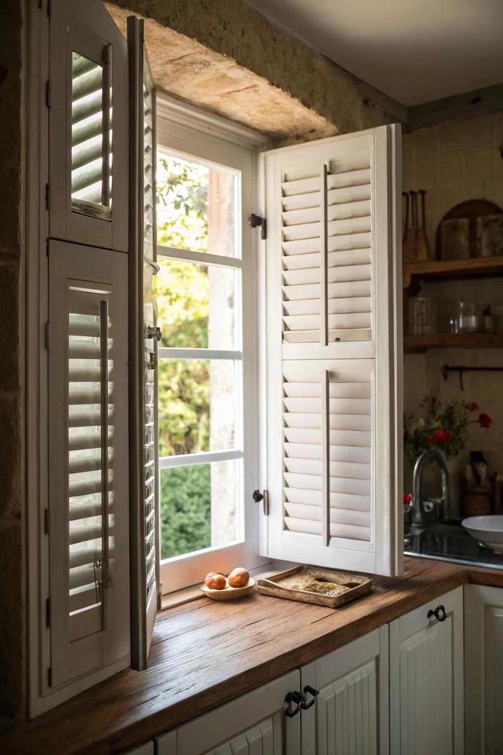 Classic shutters offer privacy and elegance.