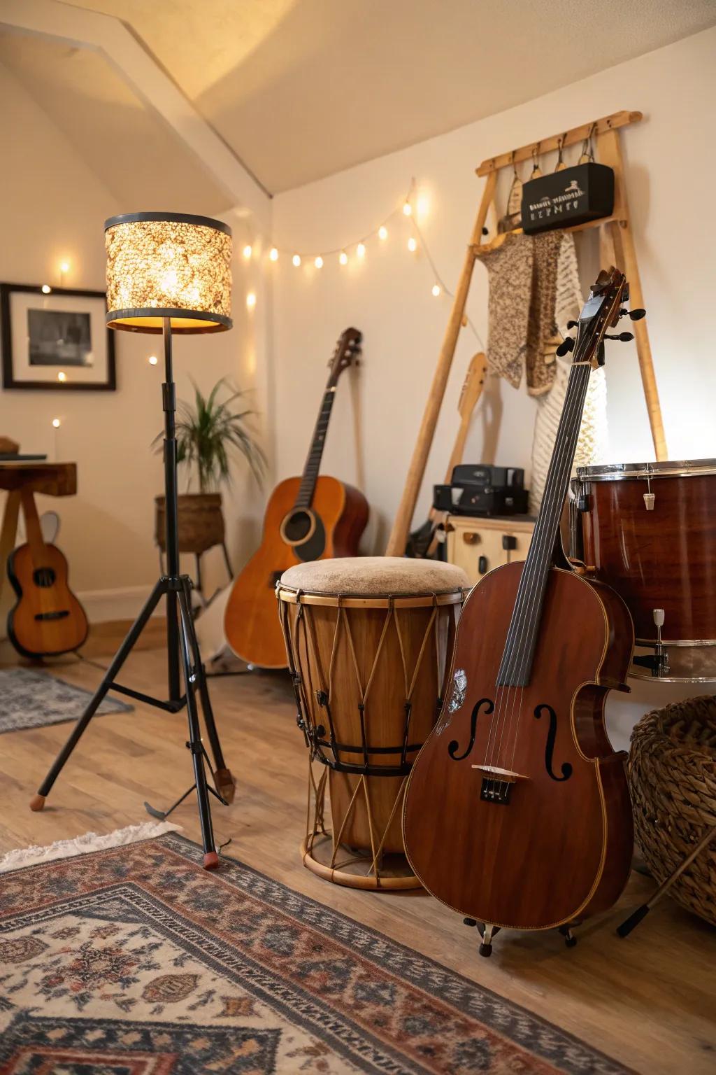 A music room enriching the den with sound.