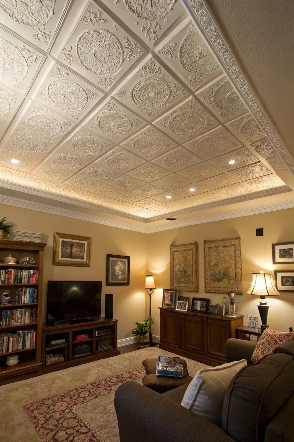 Layered ceilings add depth and visual interest.