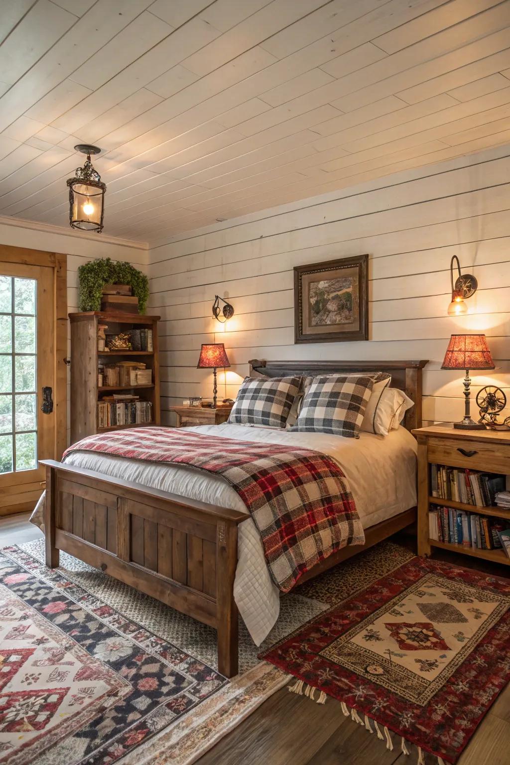 Classic farmhouse appeal is evident through shiplap walls.