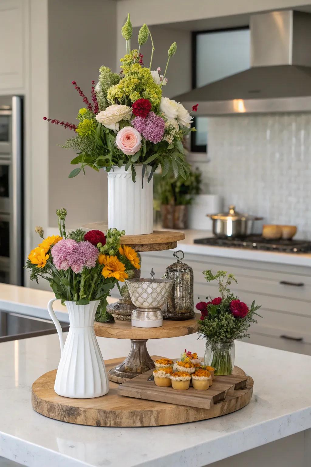 Add height and interest with a multi-tiered floral display.