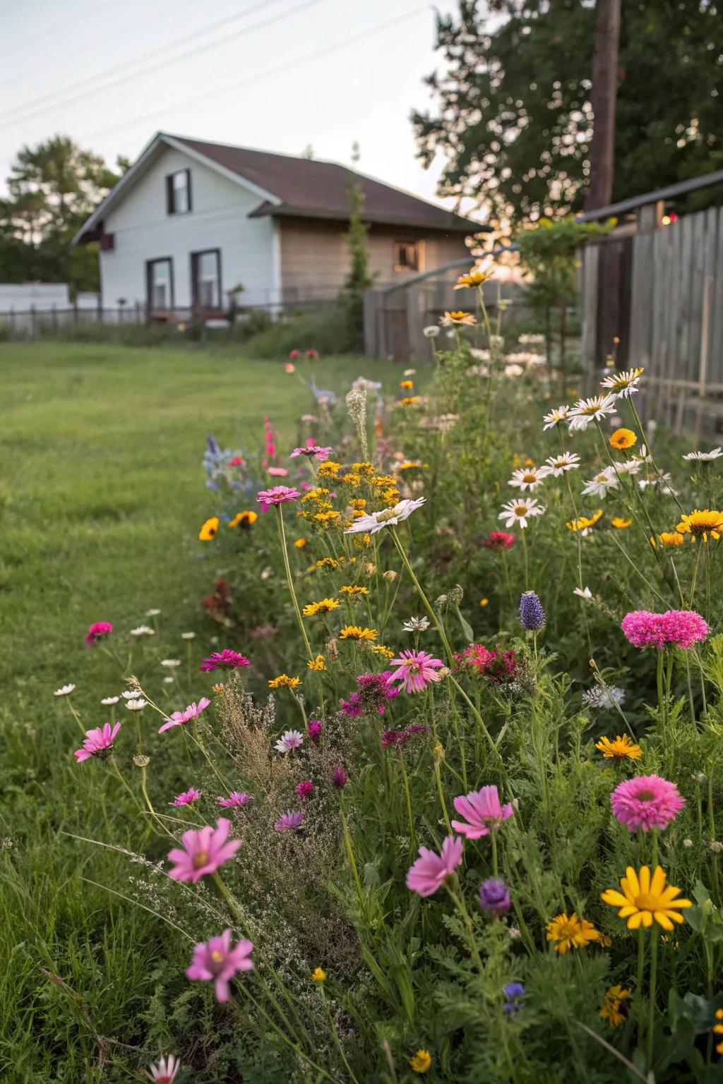 A wildflower bed adds whimsy and attracts local wildlife.