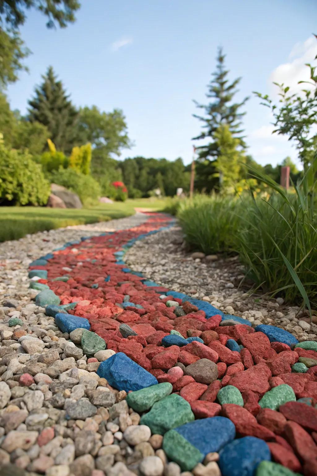 Colorful gravel adds personality to a path.