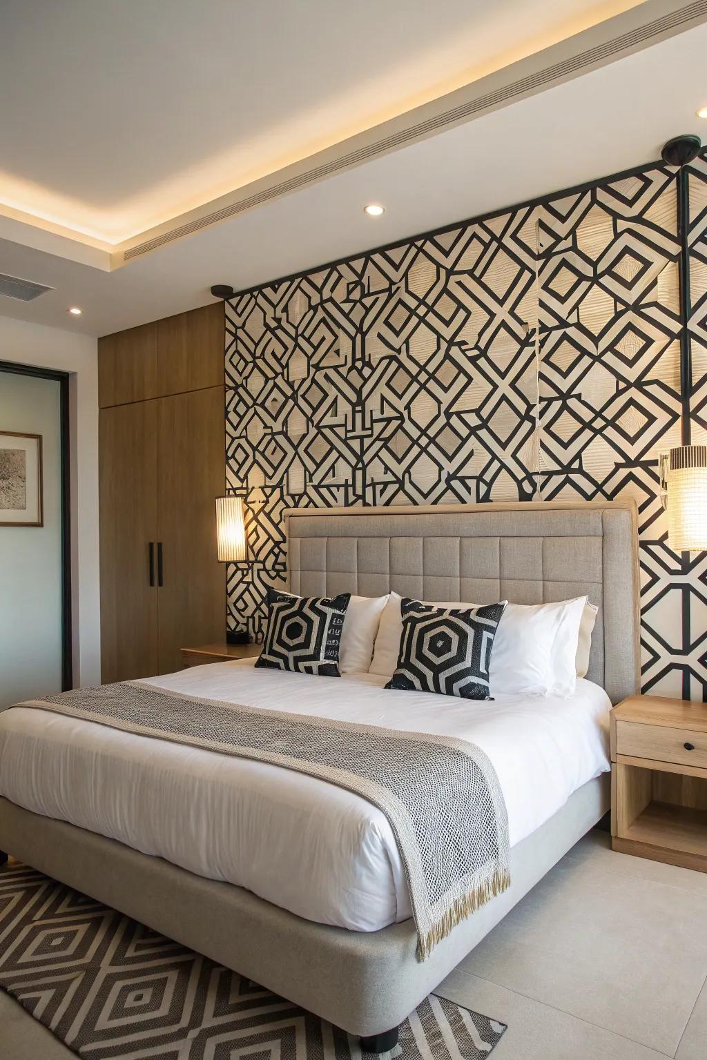 Enhance your space with geometric pattern headboards.