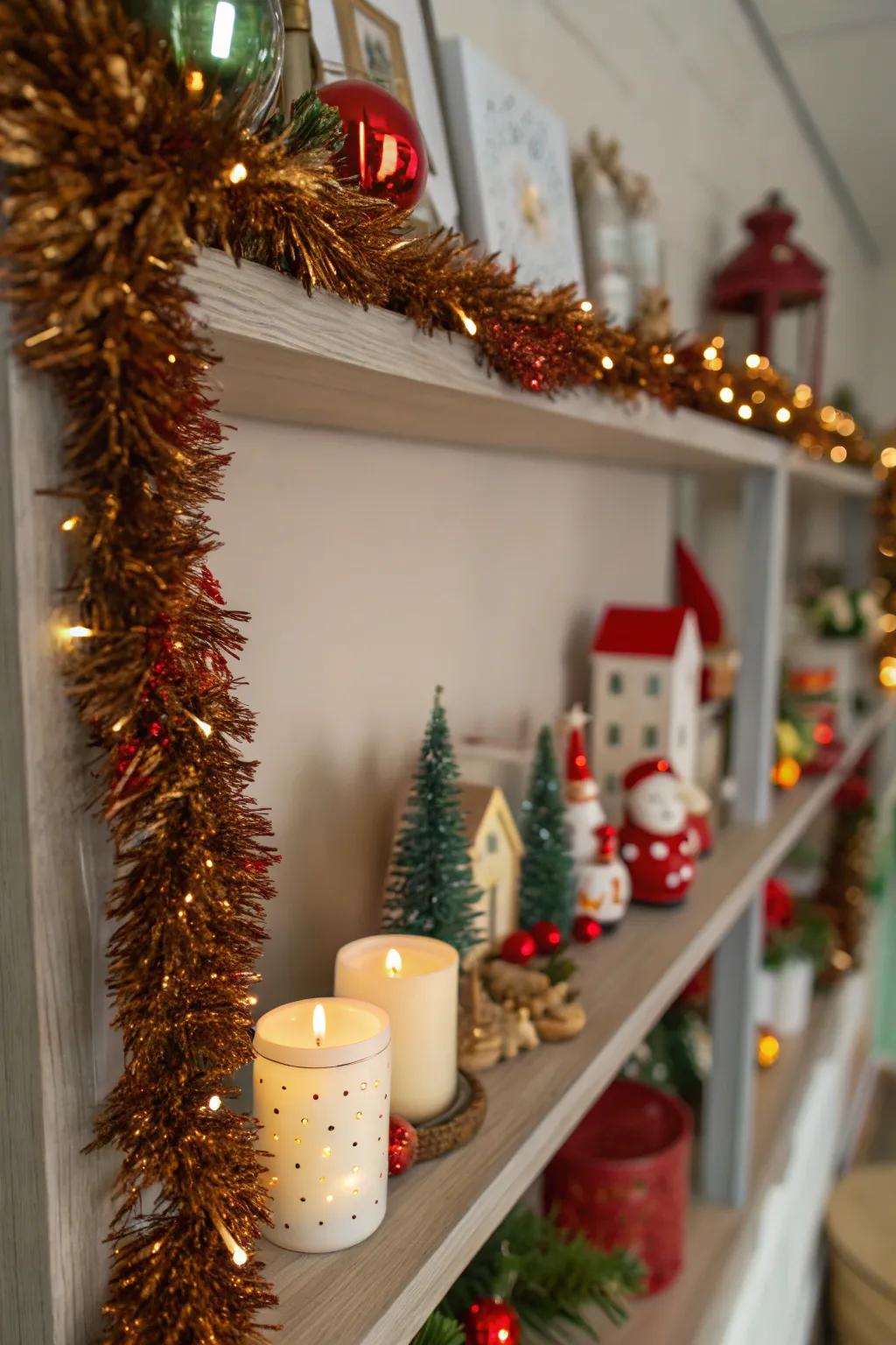 A rack including occasion collectables highlighted with glittery chain decorations.