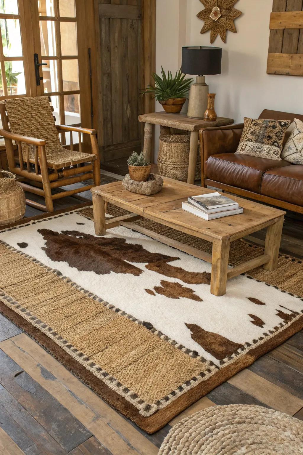 Layered rugs add texture and warmth to your hunting-themed room.