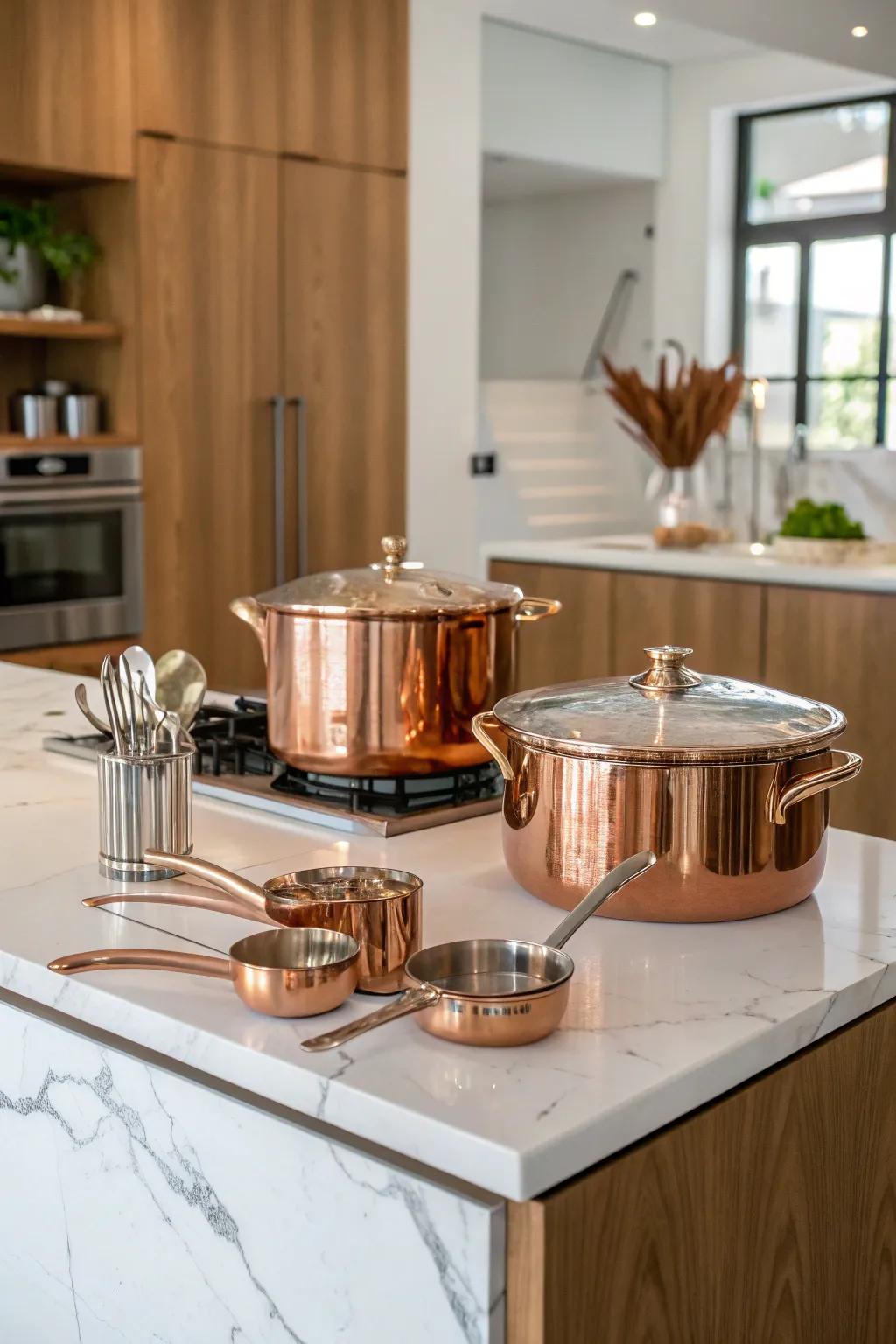 Cookware doubles as decor, adding style and utility.