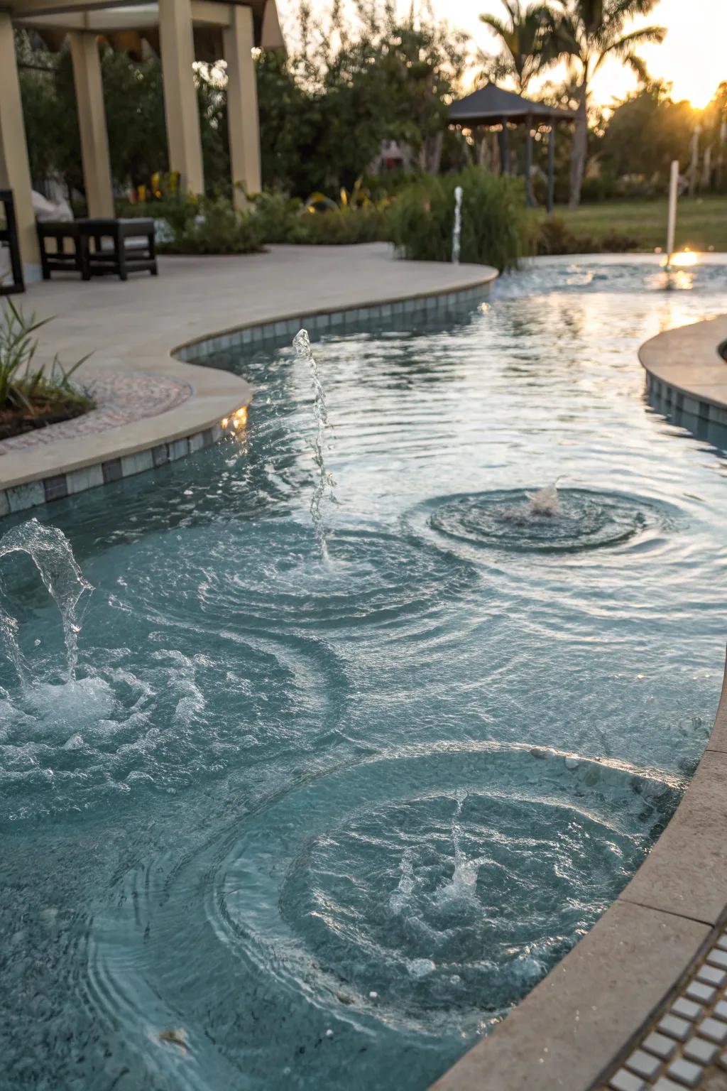 Bubblers add playfulness and sound to lagoon pools.