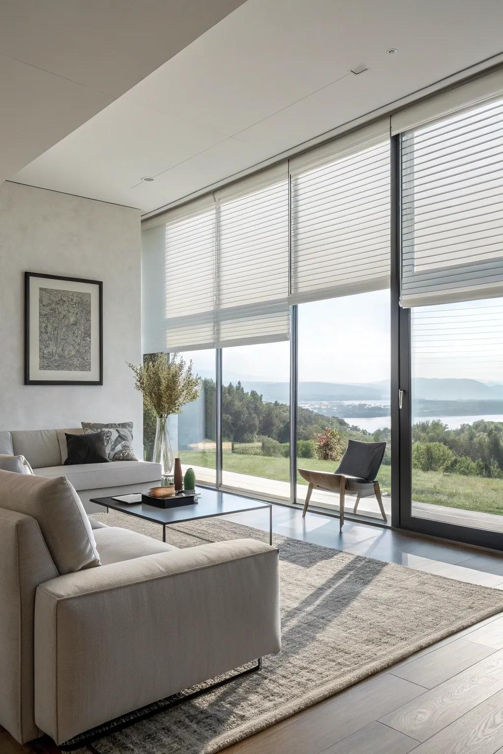 Achieve a sleek look with minimalist blinds for your windows.