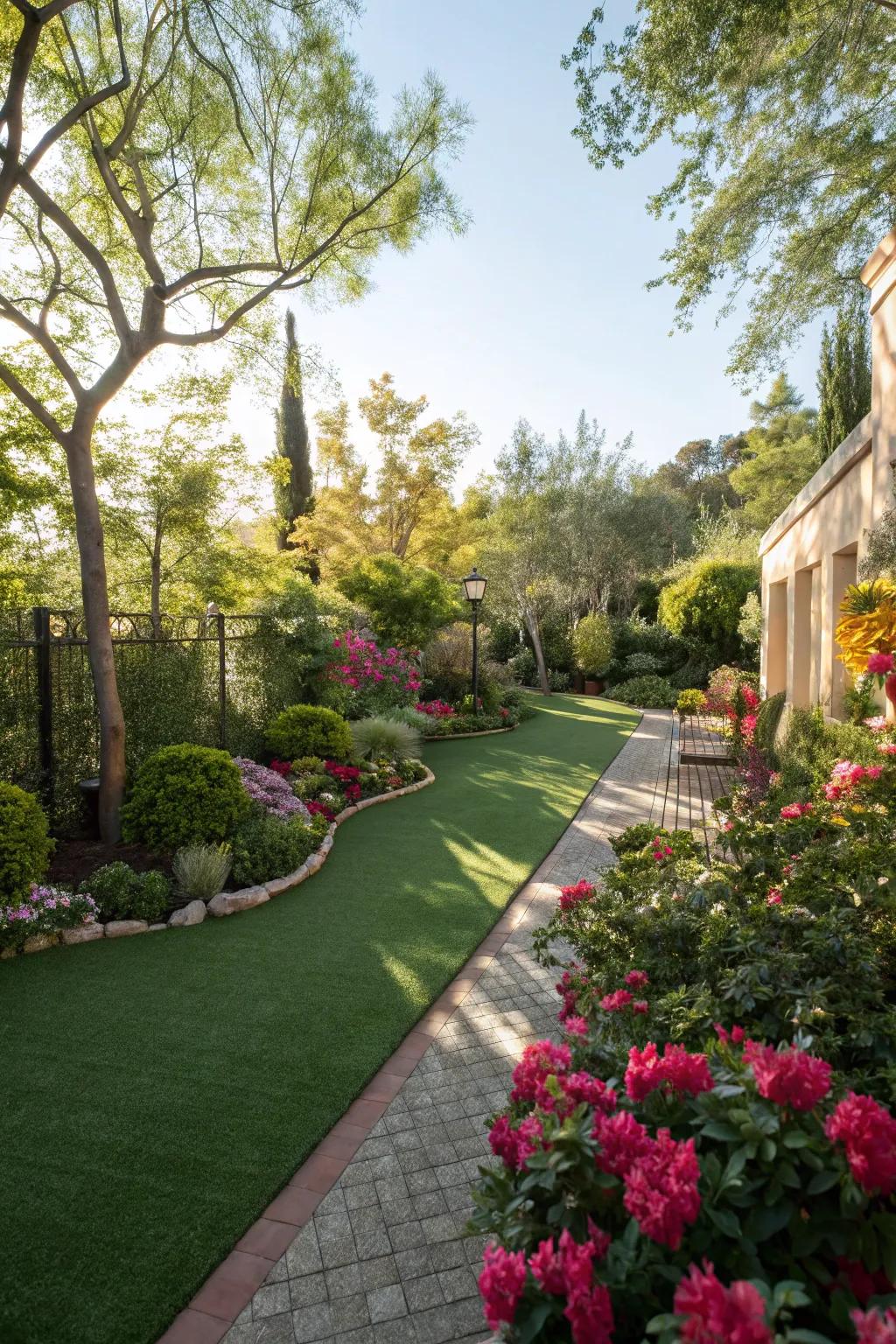 Artificial turf that provides a lush, maintenance-free lawn.