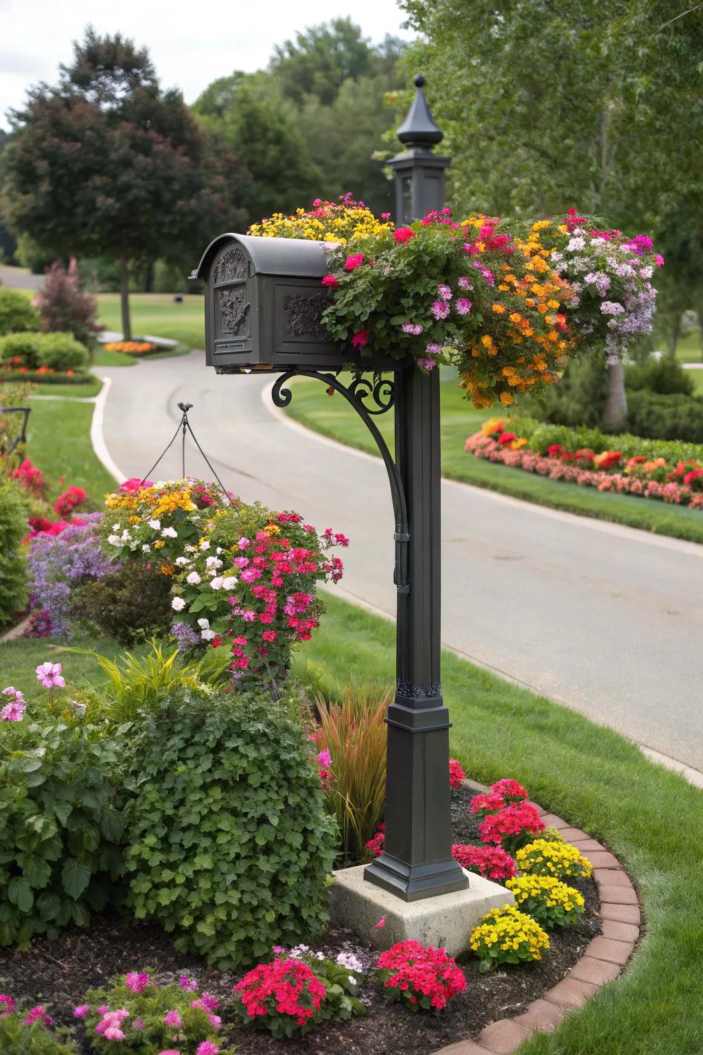 Mailbox posts with planters add color and life to your entryway.