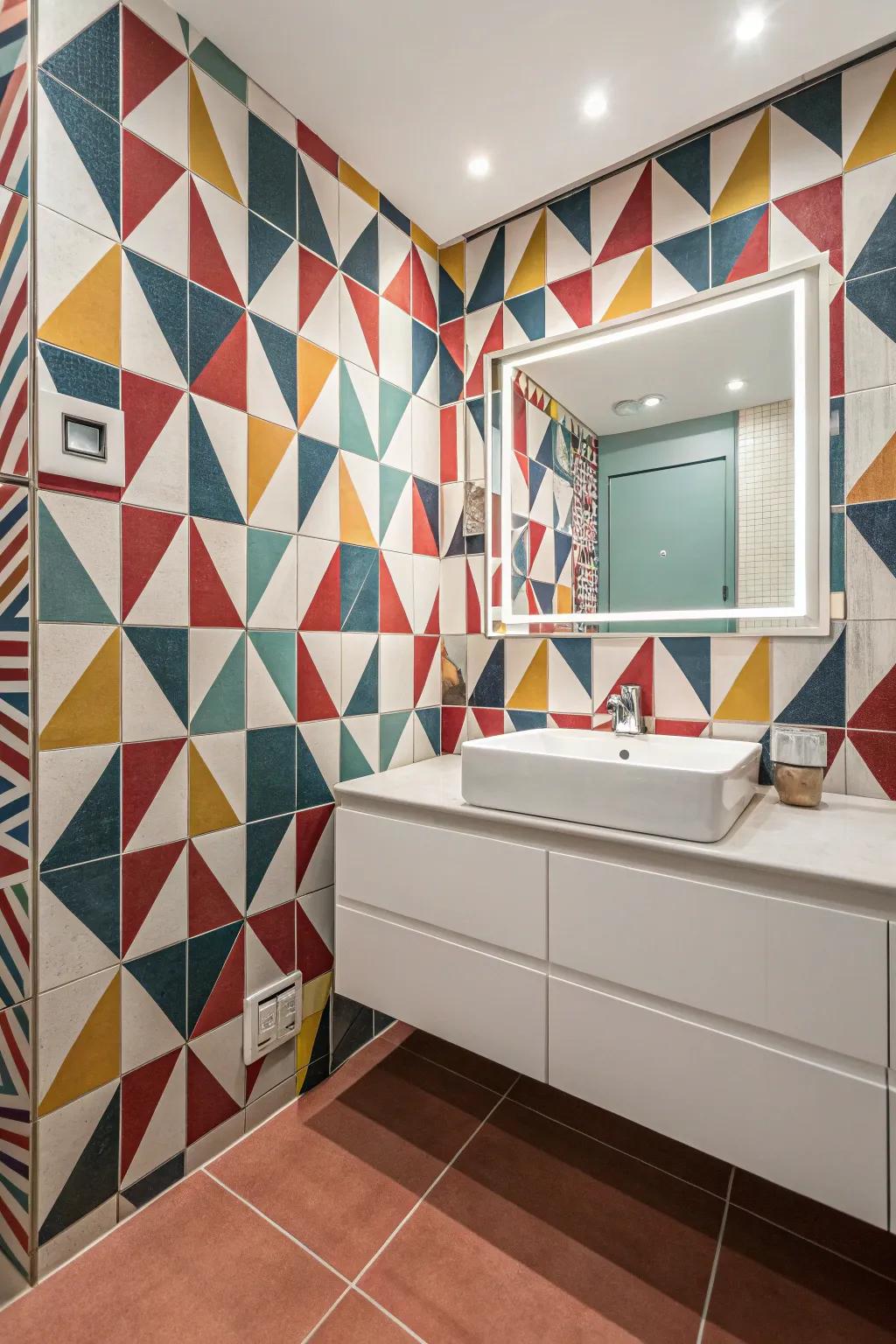 Bold patterns with geometric tiles for a dynamic look.