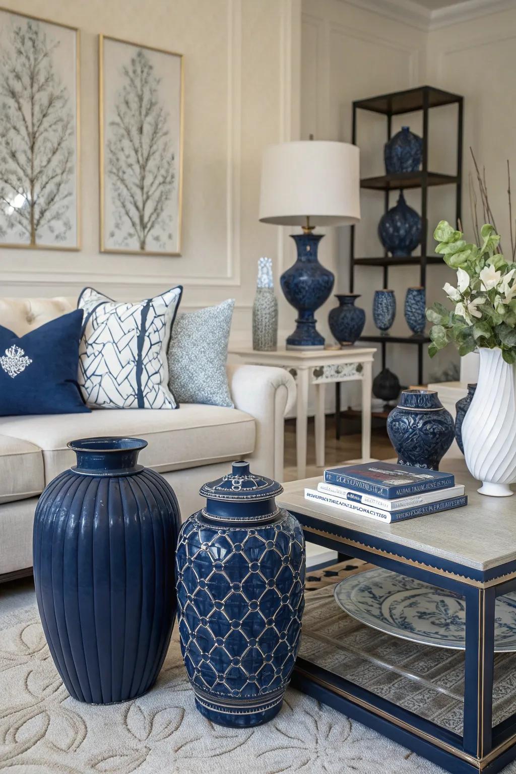 Navy accessories subtly enhance your decor.